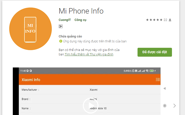 Ứng dụng Mi Phone Info – Xem thông tin điện thoại xiaomi